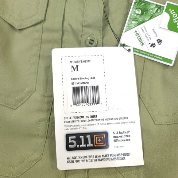 5.11 Tactical Shirt Womens Medium Spitfire Shooting Button Roll Sleeve Mosstone - Picture 5 of 7